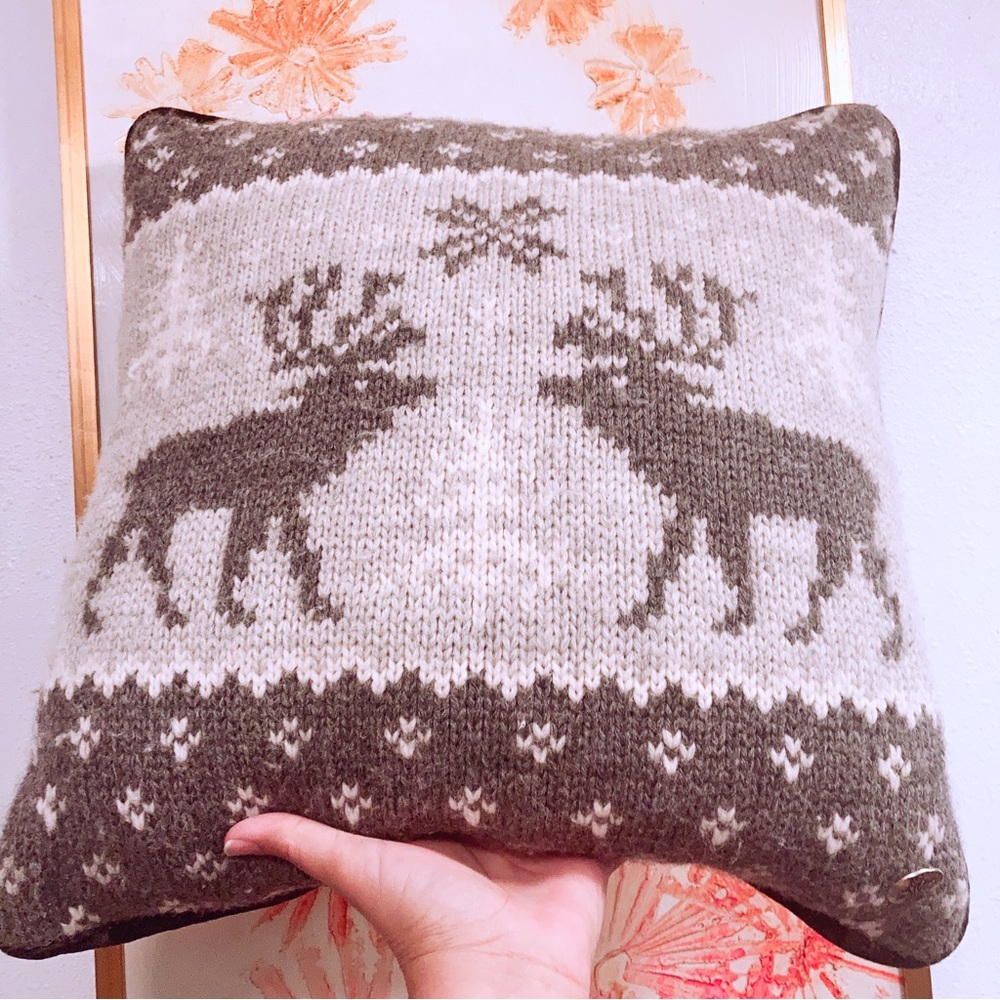 Wool Knitted Accent Throw Pillow Made by Chandler 4 Corners Moose Cottage Core